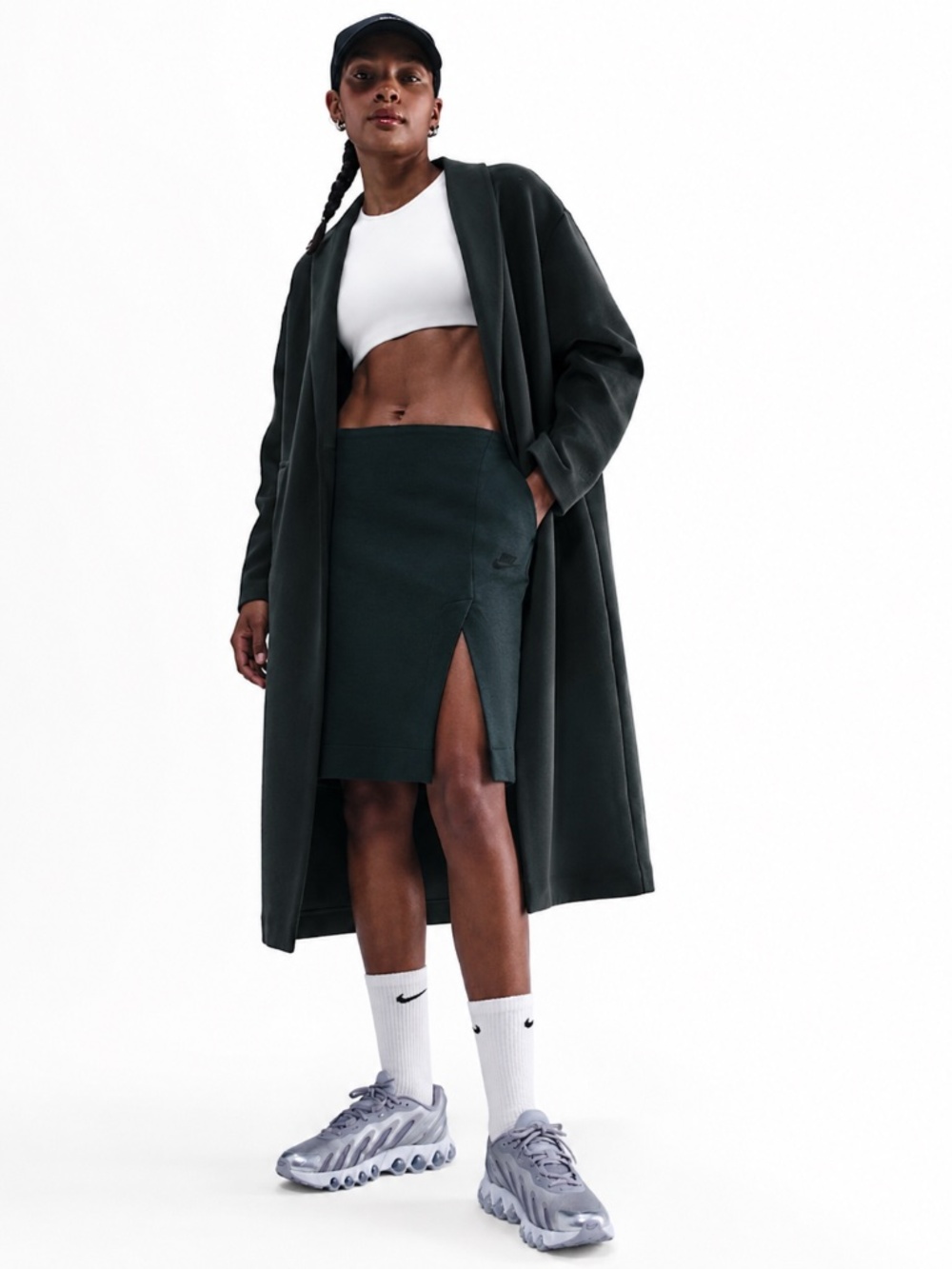 Nike Tech Fleece Oversized Duster Cardigan Jacket Seaweed Green Medium FQ2602390